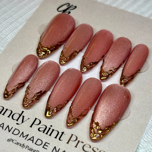 Vintage Pink Cateye w/ Gold Chrome French Design
